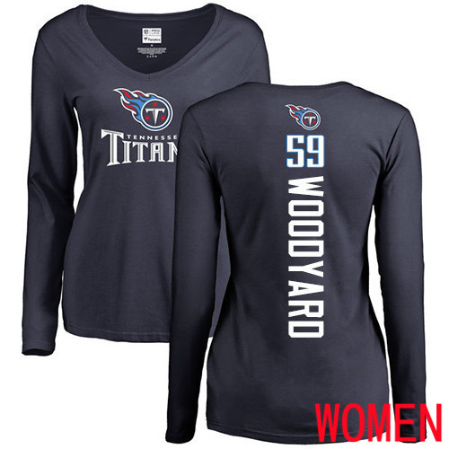 Tennessee Titans Navy Blue Women Wesley Woodyard Backer NFL Football 59 Long Sleeve T Shirt